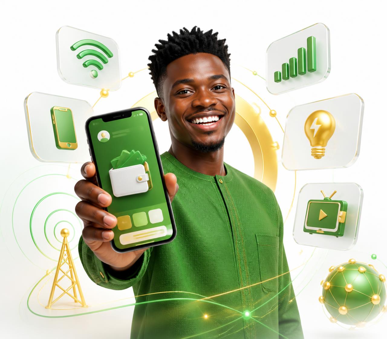 Nigerian customer using the DANGANA CONNECT app to buy data and pay bills